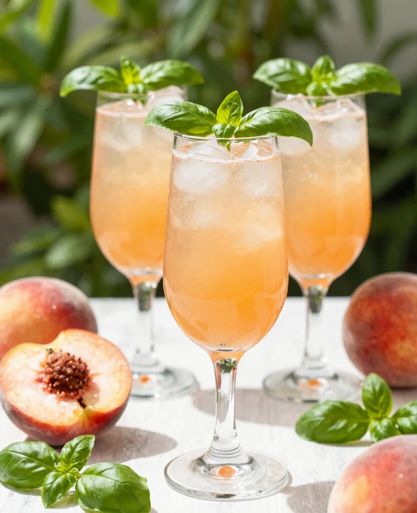 15 Fresh Fruit Juice Recipes For Hot Summer Days - 7. Peach Basil Sparkler 1