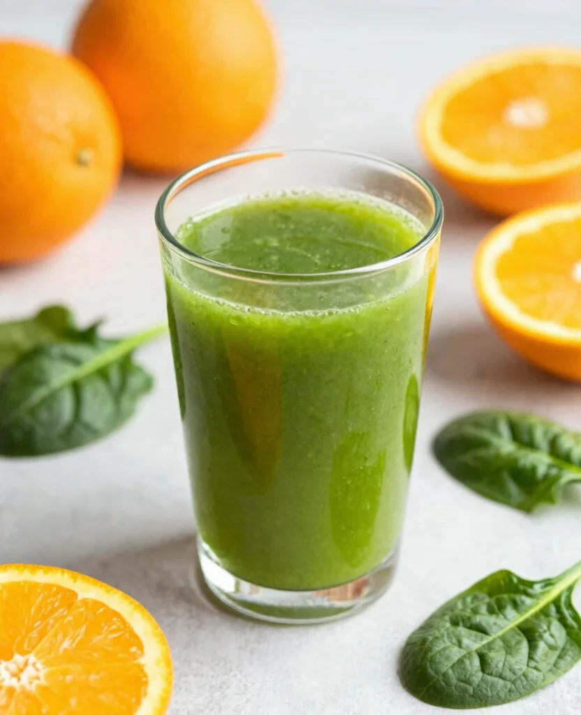 15 Iron Boosting Juice Recipes Ideal For Low Iron - 4. Orange and Spinach Green Juice 1