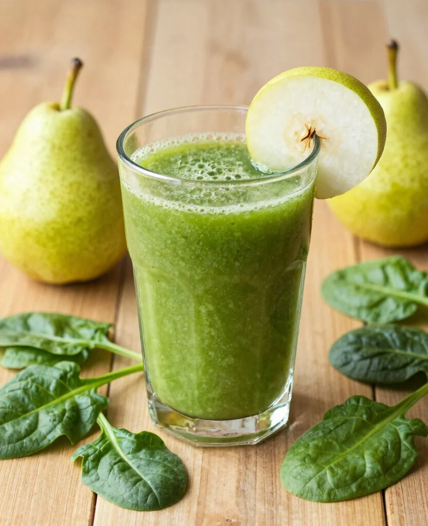 16 Green Juice Recipes For Flat Tummy And Less Bloating - 10. Pear Spinach Detox Juice 1