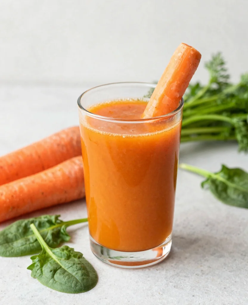16 Green Juice Recipes For Flat Tummy And Less Bloating - 13. Carrot and Spinach Juice 1