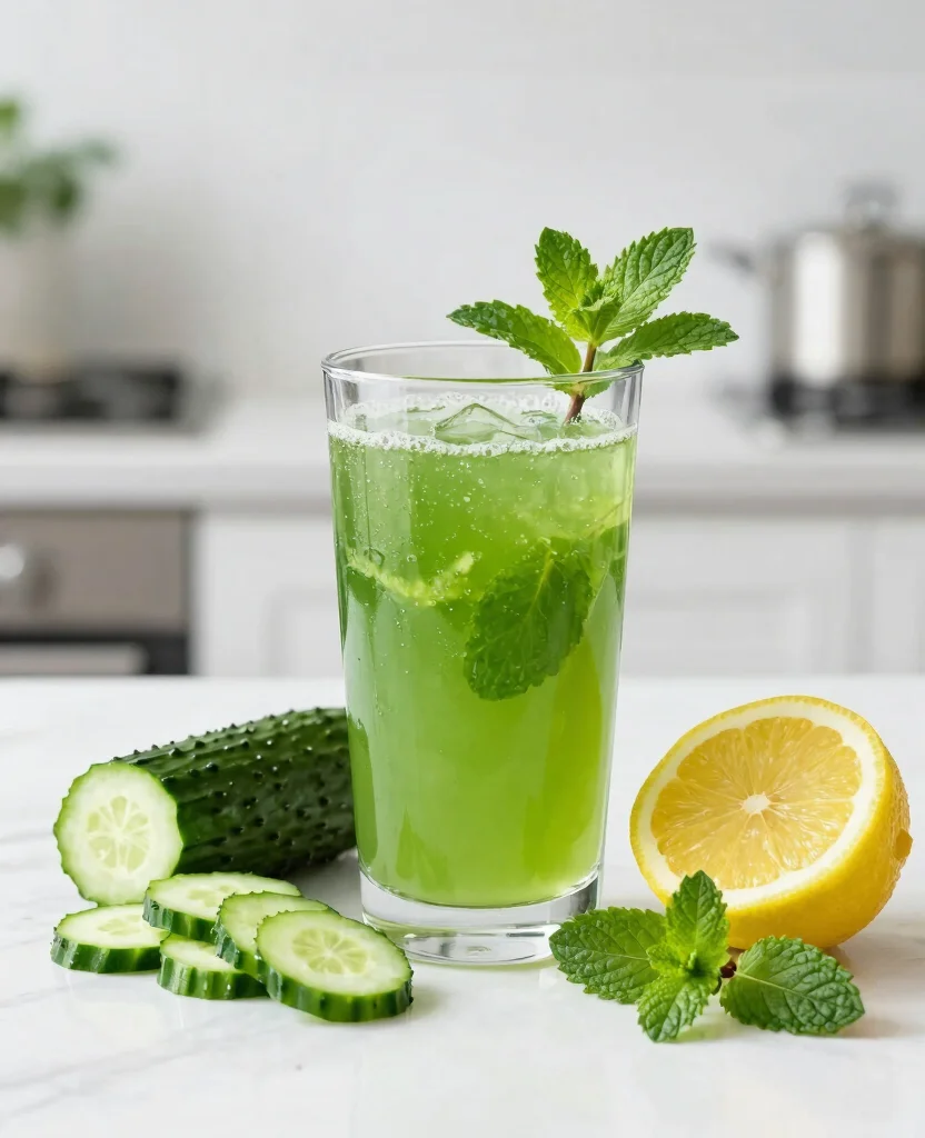 16 Green Juice Recipes For Flat Tummy And Less Bloating - 4. Minty Cucumber Splash 1