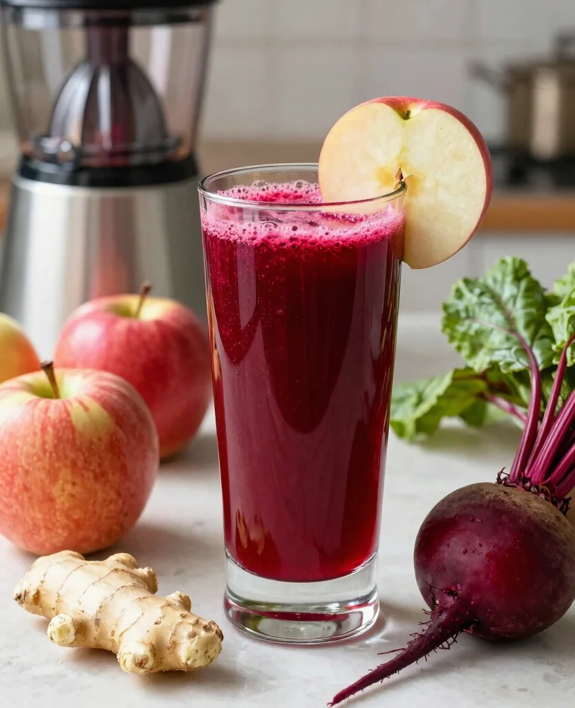 16 Juice Recipes With Beets For Energy And Stamina - 2. Beet, Apple, and Ginger Juice 1