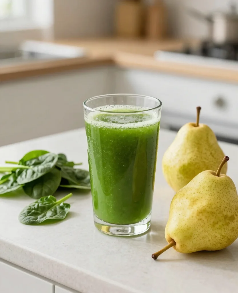 18 Easy Juice Recipes For Beginners With Few Ingredients - 16. Pear and Spinach Juice 1