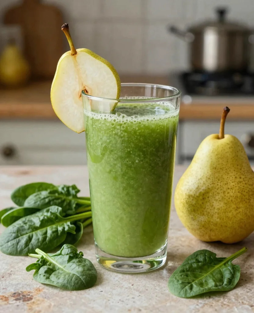 18 Green Juice Recipes For Beginners That Taste Good - 10. Pear and Spinach Juice 1