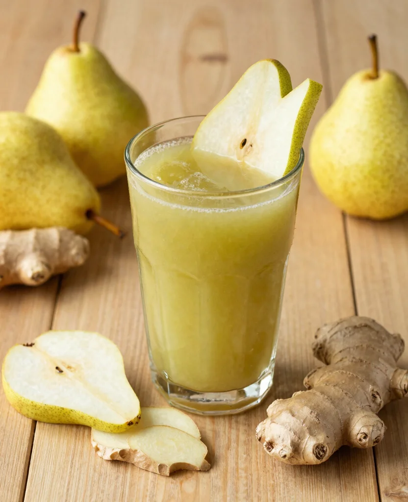 18 Healthy Green Juice Recipes Packed With Nutrients - 10. Ginger Pear Green Juice 1