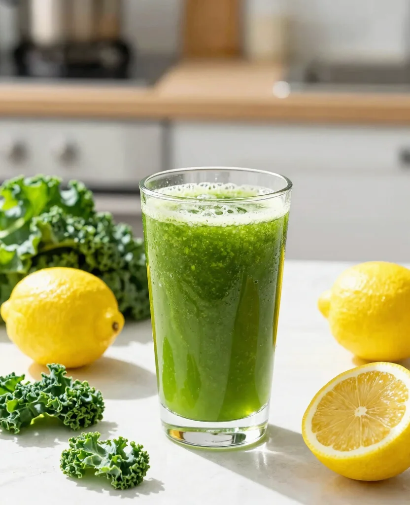 18 Healthy Green Juice Recipes Packed With Nutrients - 13. Lively Lemon Kale Juice 1