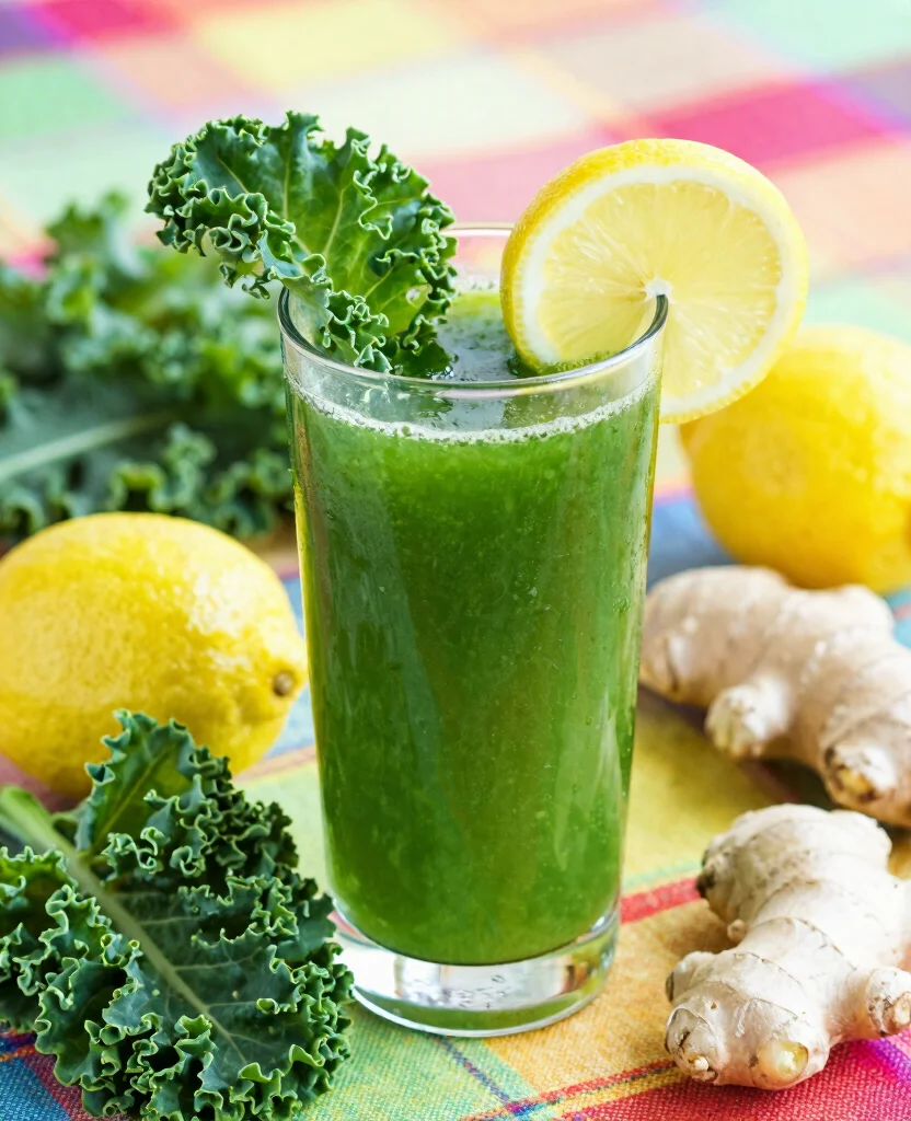 18 Healthy Green Juice Recipes Packed With Nutrients - 5. Kale, Lemon, and Ginger Energy Juice 1