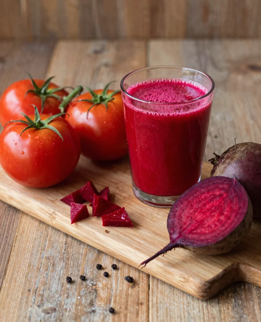 18 Iron Rich Juice Recipes Using Beets And Greens - 10. Spiced Beet and Tomato Juice 1