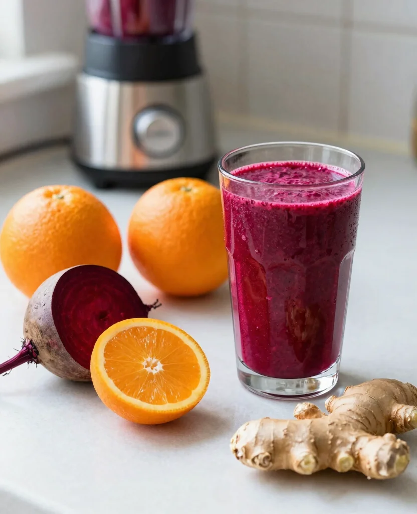 18 Iron Rich Juice Recipes Using Beets And Greens - 15. Beet, Orange, and Ginger Smoothie 1