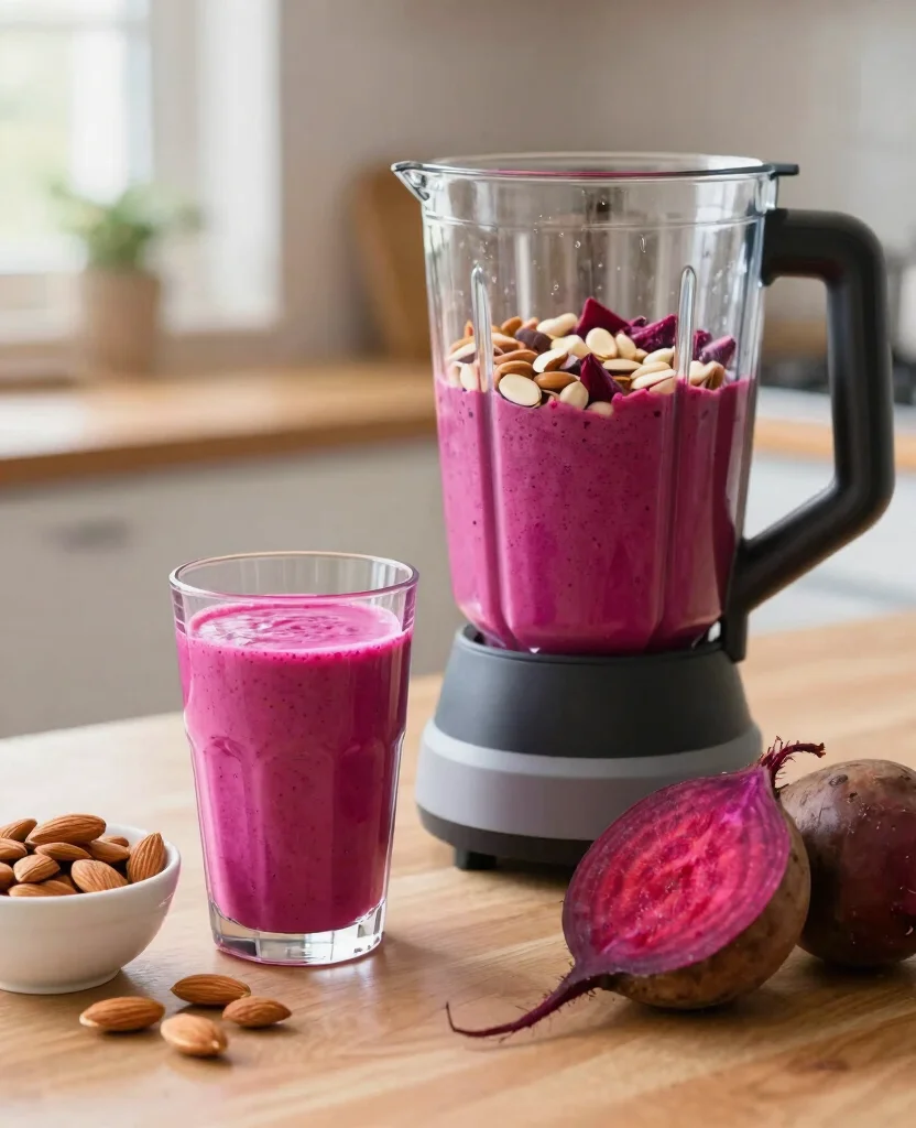 18 Iron Rich Juice Recipes Using Beets And Greens - 17. Beet and Almond Smoothie 1