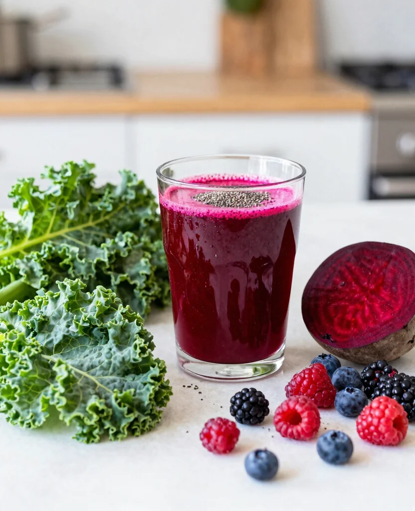 18 Iron Rich Juice Recipes Using Beets And Greens - 3. Kale and Berry Beet Juice 1