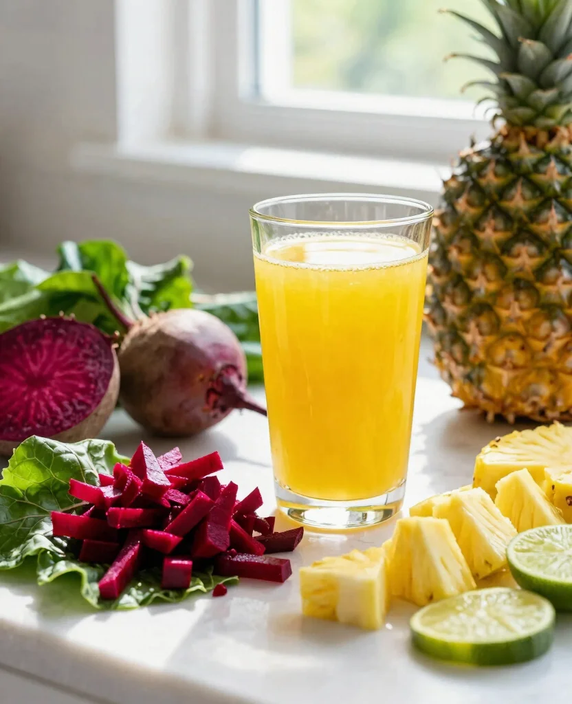 18 Iron Rich Juice Recipes Using Beets And Greens - 6. Beet Greens and Pineapple Juice 1