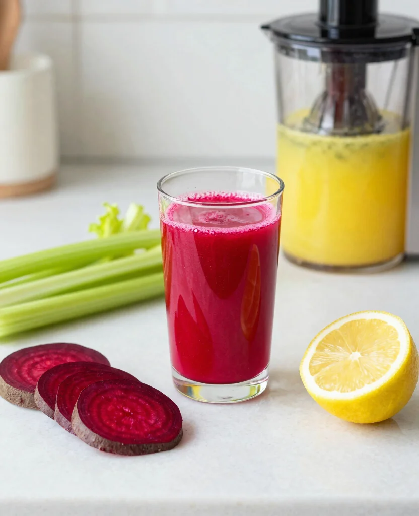 18 Iron Rich Juice Recipes Using Beets And Greens - 7. Beet, Celery, and Lemon Juice 1