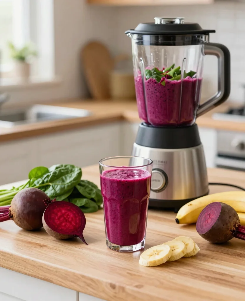 18 Iron Rich Juice Recipes Using Beets And Greens - 8. Beet, Spinach, and Banana Smoothie 1