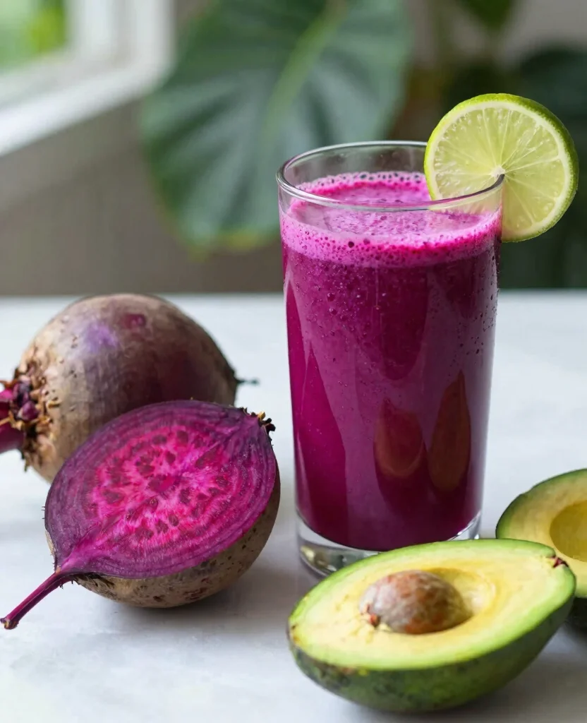 18 Iron Rich Juice Recipes Using Beets And Greens - 9. Tropical Beet and Avocado Juice 1