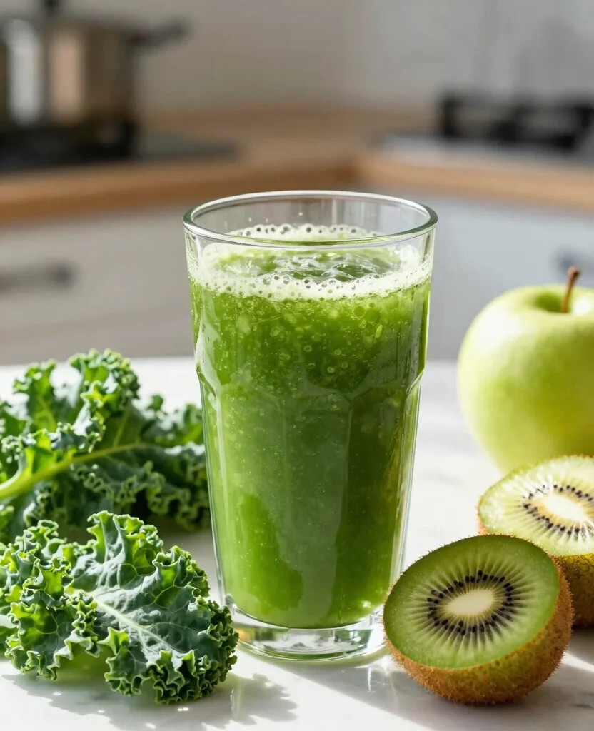 20 Green Juice Recipes For Weight Loss And Detox - 14. Kiwi and Kale Juice 1
