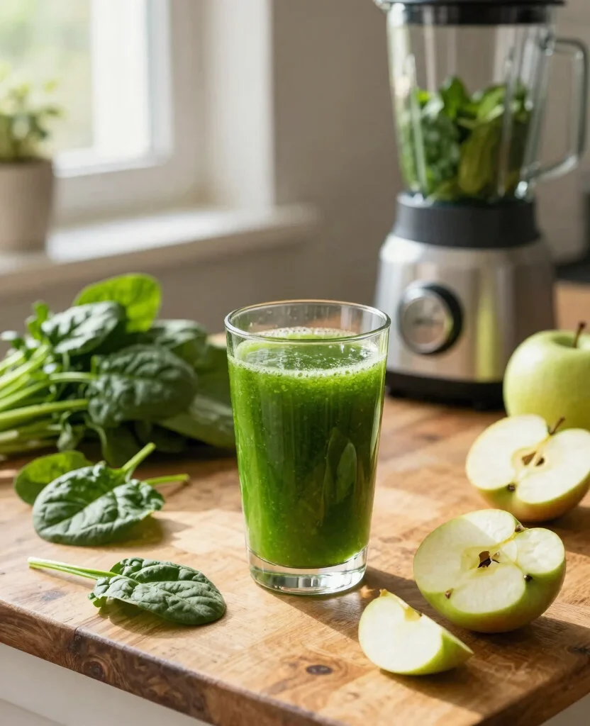 20 Hair Growth Juice Recipes Rich In Vitamins - 1. Spinach & Apple Juice 1