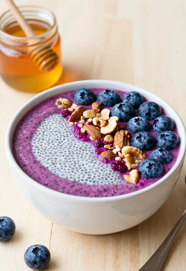16 Blue Smoothie Bowl Recipes Using Natural Superfoods - 5. Blueberry Chia Pudding Smoothie Bowl 1