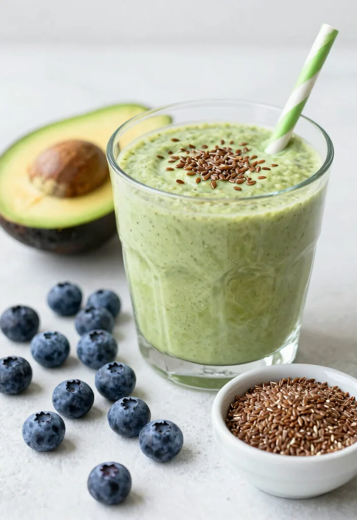 16 Blueberry Avocado Smoothie Recipes High in Fiber - 15. Avocado Blueberry Smoothie with Flaxseeds 1