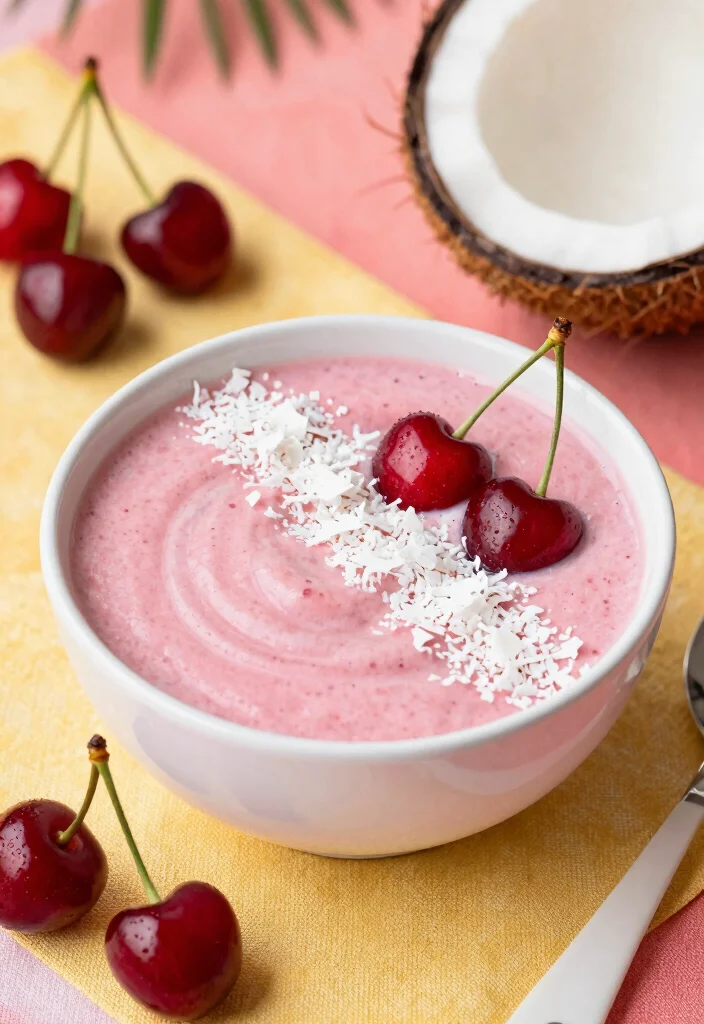 16 Delicious Pink Smoothie Bowl Recipes with Berries - 12. Cherry Coconut Delight 1
