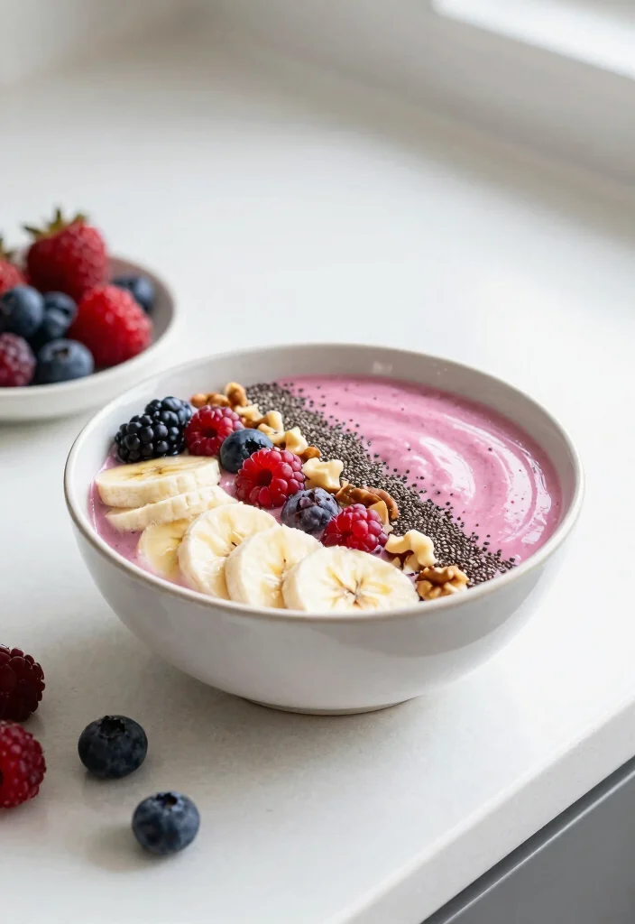 16 Delicious Pink Smoothie Bowl Recipes with Berries - 16. Berry and Banana Protein Bowl 1