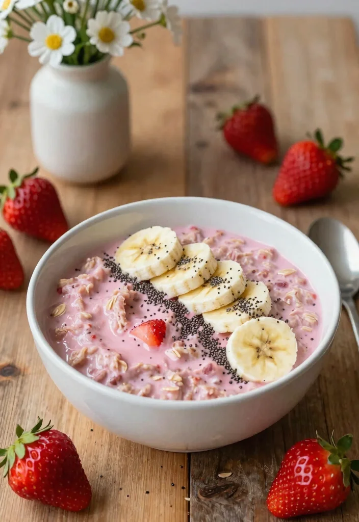 16 Delicious Pink Smoothie Bowl Recipes with Berries - 4. Strawberry Oatmeal Bowl 1