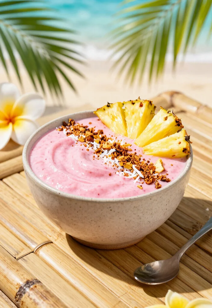 16 Delicious Pink Smoothie Bowl Recipes with Berries - 8. Pina Colada Smoothie Bowl 1