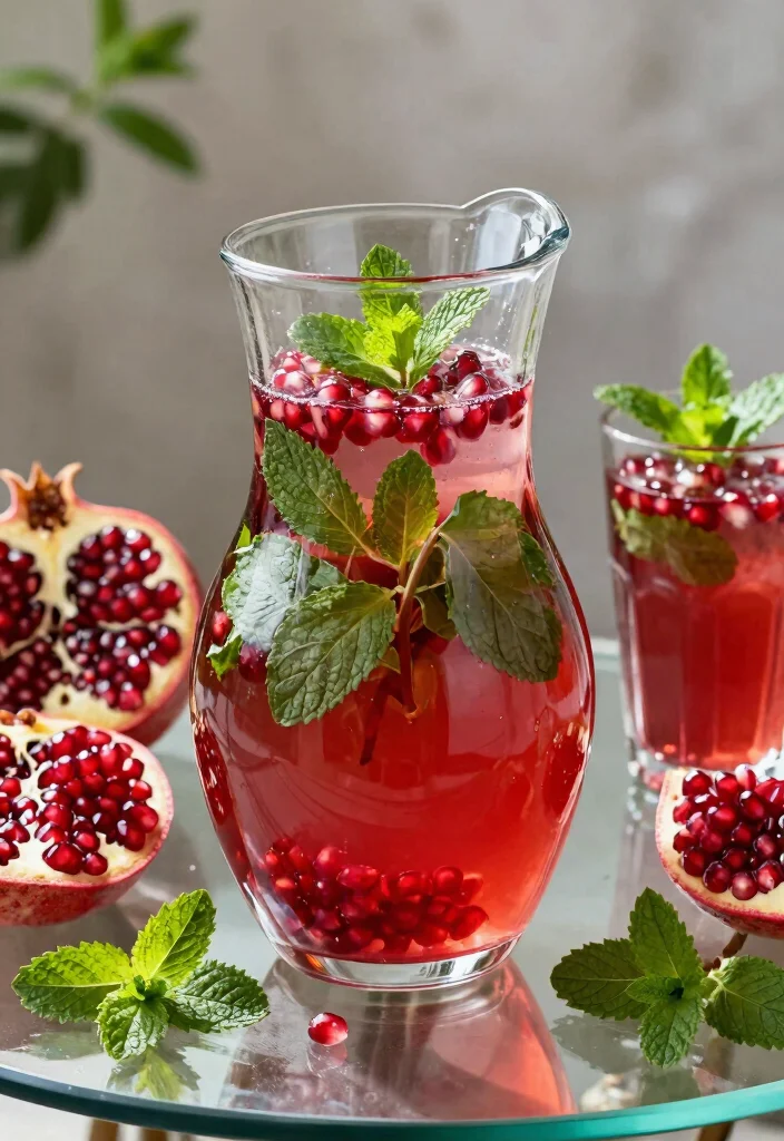 16 Detox Water Recipes for Glowing Skin and Hair with Simple Beauty Ingredients - 10. Pomegranate & Mint Detox Water 1