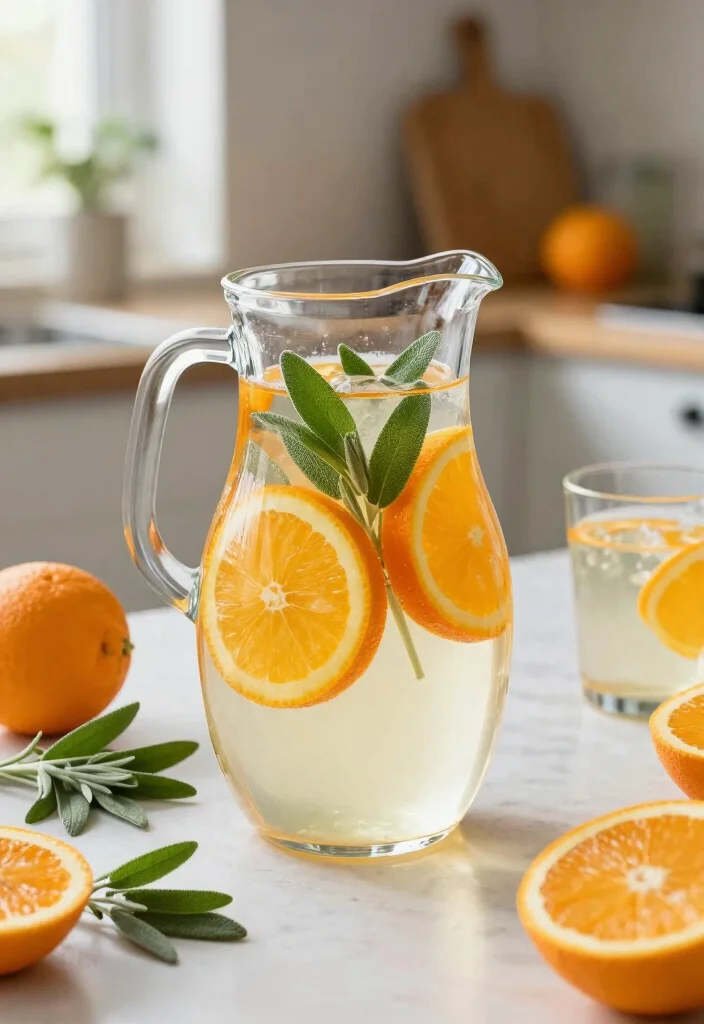 16 Detox Water Recipes for Glowing Skin and Hair with Simple Beauty Ingredients - 6. Orange & Sage Infused Water 1