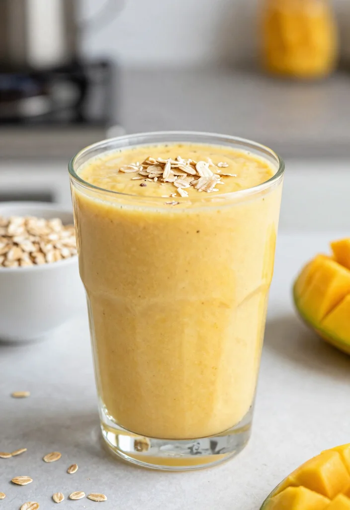16 Mango Protein Smoothie Recipes for Post Workout - 10. Mango Oat Protein Smoothie 1