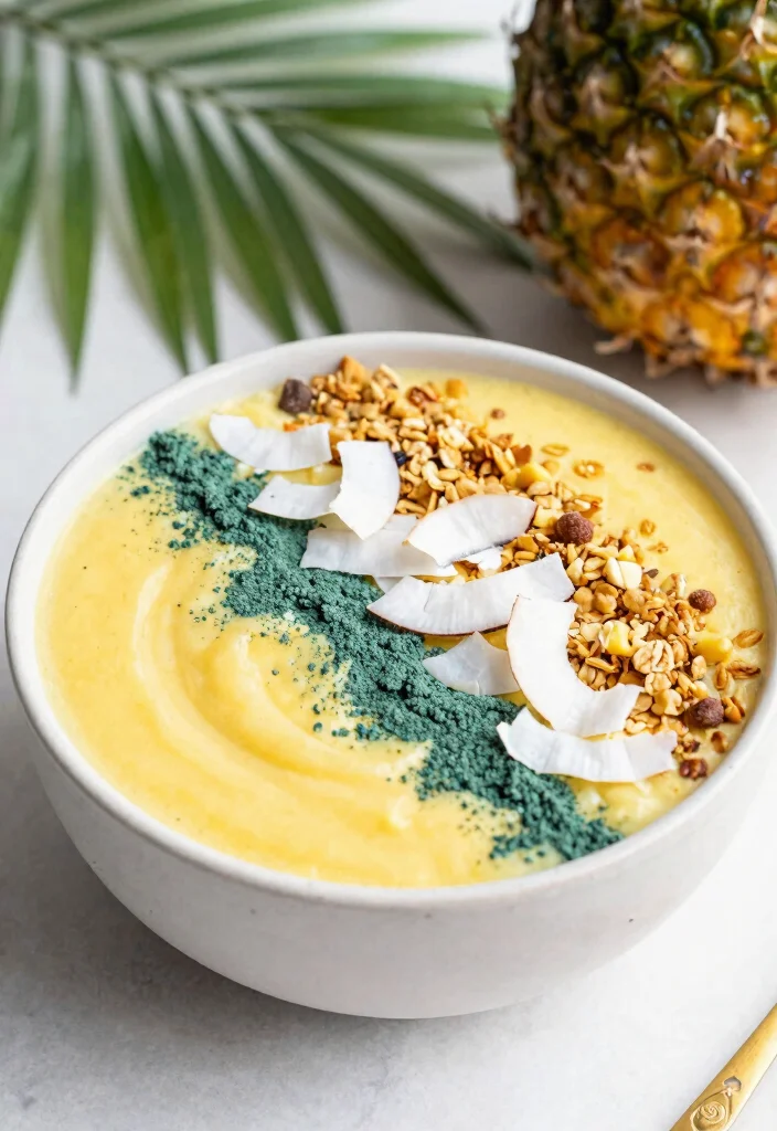 16 Spirulina Smoothie Bowl Recipes Packed with Nutrients - 14. Pineapple Coconut Spirulina Bowl 1