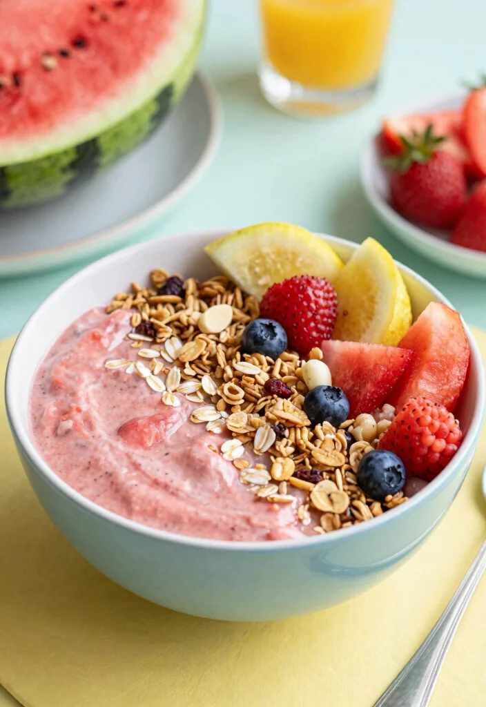 16 Watermelon Smoothie Bowl Recipes for Summer - 14. Watermelon Granola Bowl 1