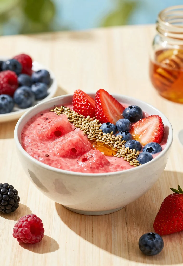 16 Watermelon Smoothie Bowl Recipes for Summer - 3. Watermelon Berry Bliss Bowl 1