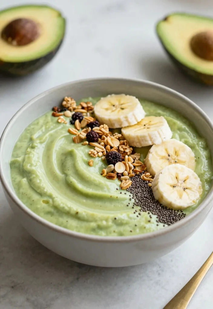 17 Creamy and Healthy Banana Smoothie Bowl Recipes - 12. Silky Smoothie Bowl with Avocado 1