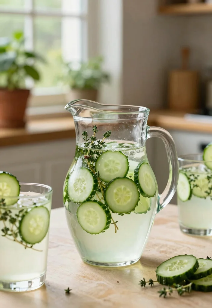 17 Cucumber Detox Water Recipes for Hydration, Refreshing Taste, and Light Belly Support - 13. Cucumber and Thyme Detox Water 1