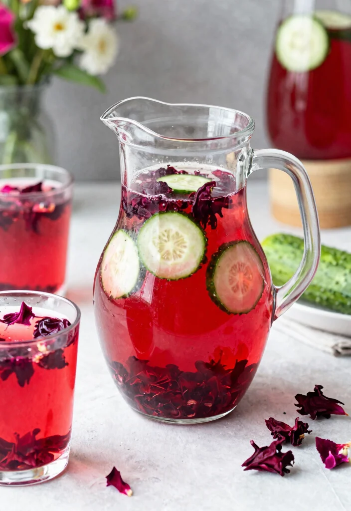17 Cucumber Detox Water Recipes for Hydration, Refreshing Taste, and Light Belly Support - 14. Cucumber and Hibiscus Detox Water 1