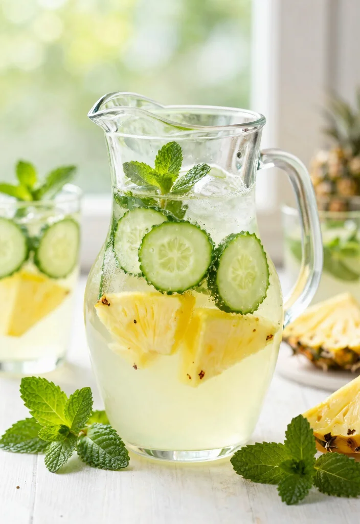 17 Cucumber Pineapple Detox Drink Recipes with Refreshing Tropical Flavor - 14. Minted Cucumber Pineapple Hydration Drink 1