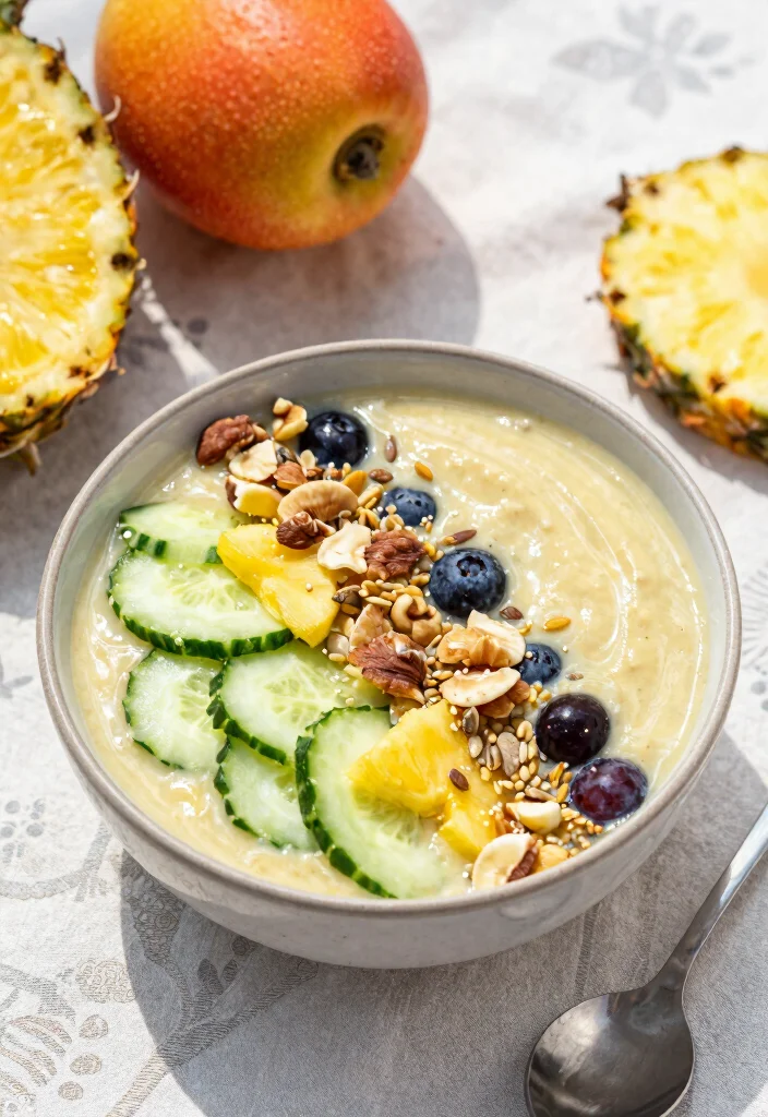 17 Cucumber Pineapple Detox Drink Recipes with Refreshing Tropical Flavor - 15. Cucumber Pineapple Detox Smoothie Bowl 1