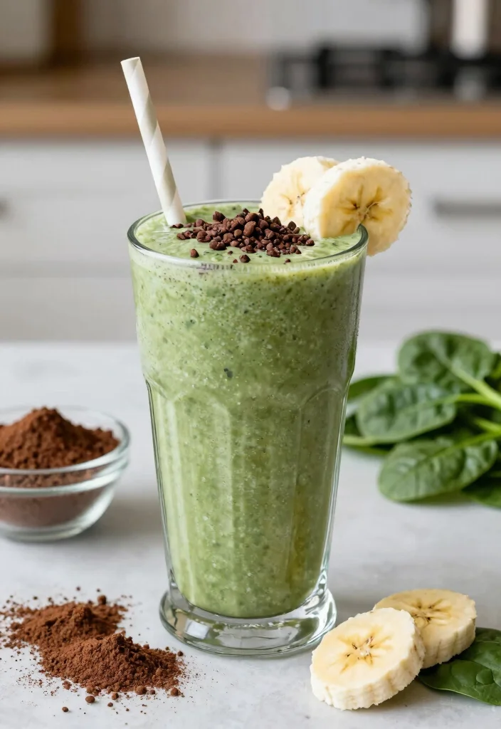 17 Green Detox Smoothie Recipes for Morning Energy and Gentle Body Cleanse - 10. Chocolate Banana Green Detox Smoothie 1