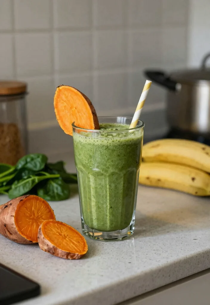 17 Green Detox Smoothie Recipes for Morning Energy and Gentle Body Cleanse - 15. Sweet Potato Green Detox Smoothie 1