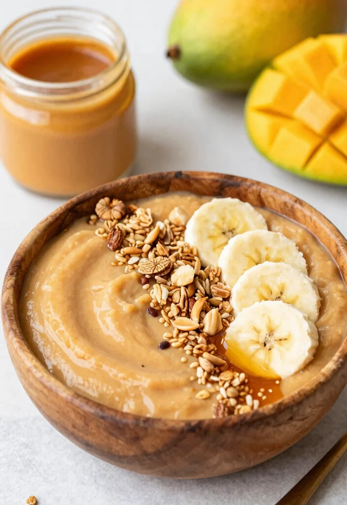 17 Mango Smoothie Bowl Recipes Naturally Creamy - 10. Mango Peanut Butter Bowl 1