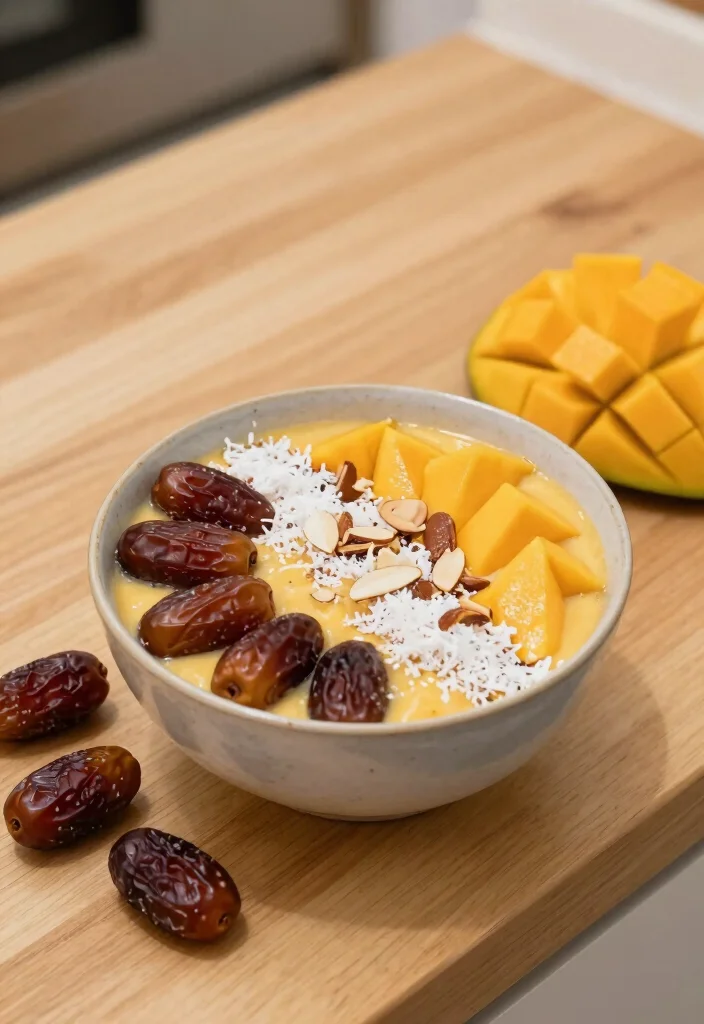 17 Mango Smoothie Bowl Recipes Naturally Creamy - 15. Mango Date Bliss Bowl 1