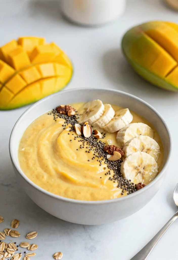 17 Mango Smoothie Bowl Recipes Naturally Creamy - 7. Mango and Oat Smoothie Bowl 1