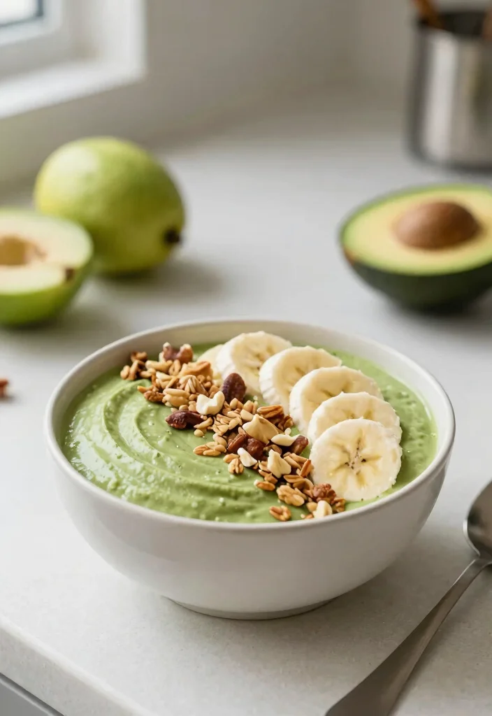 17 Matcha Smoothie Bowl Recipes with Antioxidants - 6. Matcha Green Tea and Avocado Bowl 1