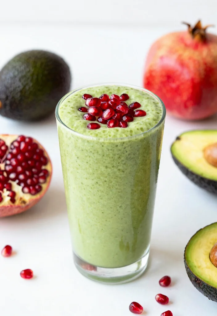 17 Smoothie with Avocado Recipes for Healthy Fats - 11. Avocado Pomegranate Smoothie 1