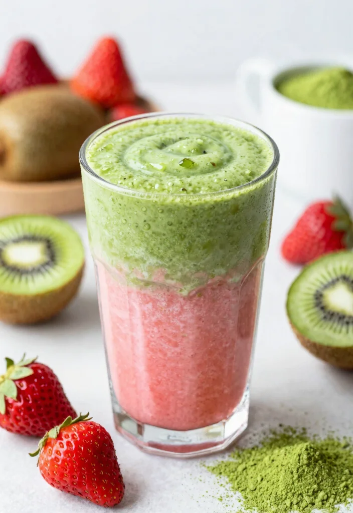 17 Strawberry Kiwi Smoothie Recipes High in Vitamin C - 12. Strawberry Kiwi Matcha Smoothie 1