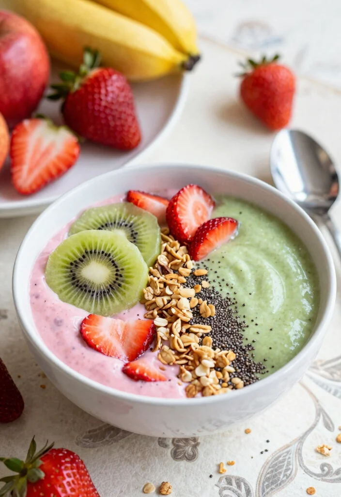 17 Strawberry Kiwi Smoothie Recipes High in Vitamin C - 5. Strawberry Kiwi Smoothie Bowl 1