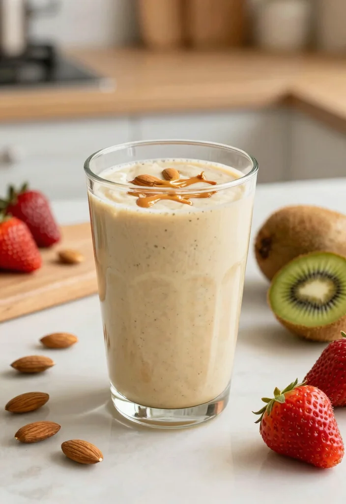 17 Strawberry Kiwi Smoothie Recipes High in Vitamin C - 9. Strawberry Kiwi Almond Butter Smoothie 1