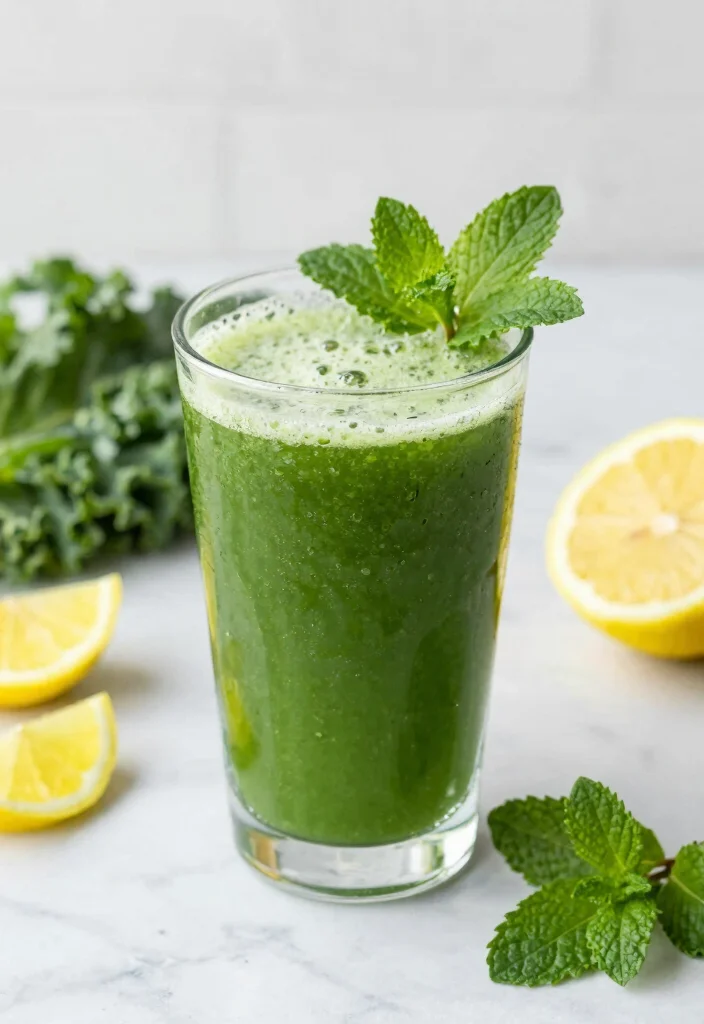 18 Detox Green Juice Recipes Packed with Leafy Greens and Fresh Vegetables - 7. Kale, Lemon, and Mint Delight 1