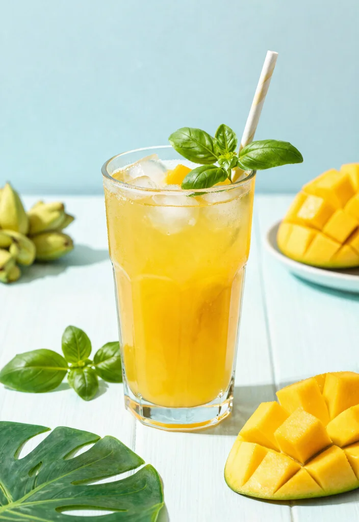 18 Detox Water Recipes for Brightening Skin and Even-Looking Complexion - 18. Tropical Mango & Basil Bliss 1